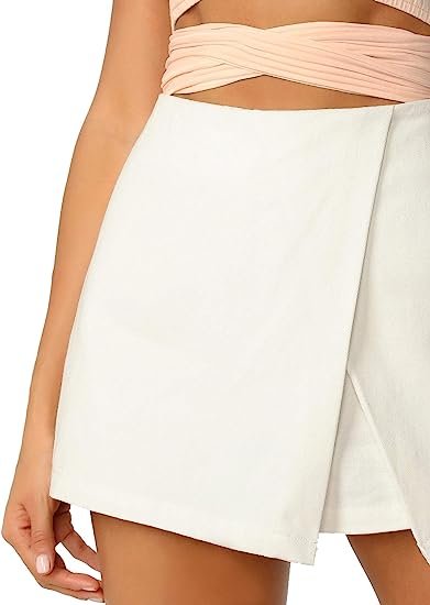Women's Casual Mid Waist Zip Back Split Front Summer Solid Wrap Shorts