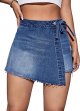 Women's Button Wrap Side Asymmetrical Denim Shorts High Waisted Jean Skort