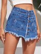 Women's Distressed Frayed High Waist Raw Hem Denim Skirt Shorts