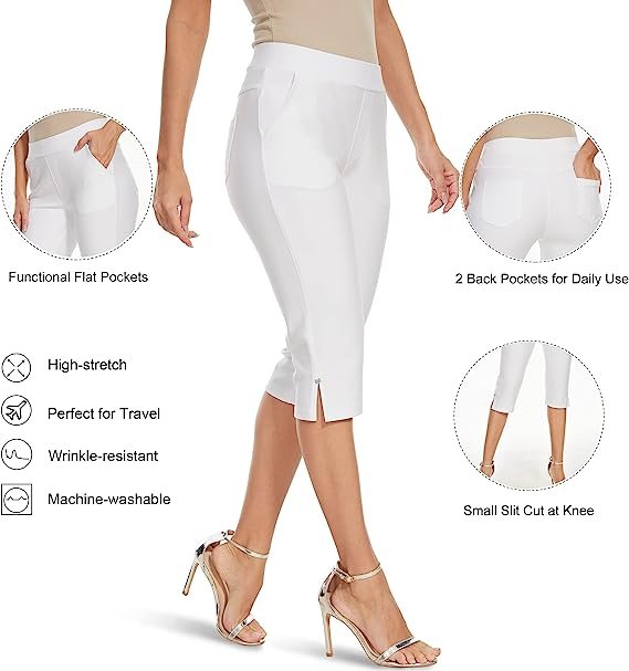 Ladies Cropped Wear Stretch High Waisted Navel Work Leggings with Pockets