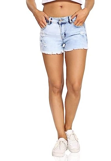 Women's Denim Shorts Low Waist Frayed Raw Hem Ripped Denim Shorts