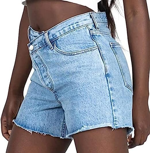 Women's cross over denim shorts High waisted stretch denim shorts