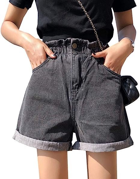 Women's High Waisted Denim Shorts Rolled black Jean Shorts