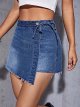 Women's Button Wrap Side Asymmetrical Denim Shorts High Waisted Jean Skort