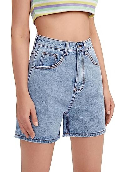 Women's High Waist Straight Denim Shorts Solid Color Denim Shorts With Pockets