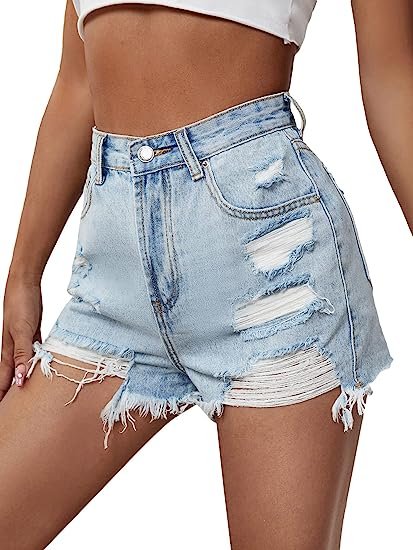 Women's tattered fashionable denim shorts