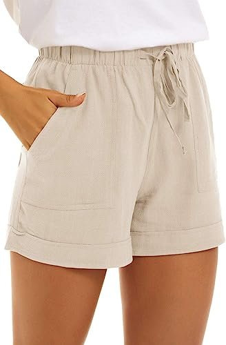 Women's Casual Cotton Shorts Drawstring Comfortable Elastic Waist Shorts