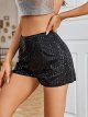 Women's Sequins High Elastic Waist Straight Leg Shorts Solid