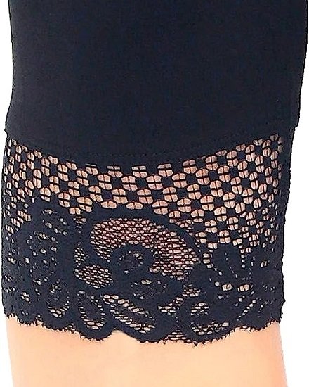 Women's Ultra Thin Stretch Cropped Leggings Black Lace Trim