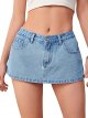 Women's Low Rise Zipper Denim Shorts Mini Denim Culottes with Pockets