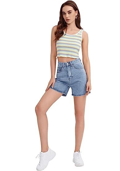 Women's High Waist Straight Denim Shorts Solid Color Denim Shorts With Pockets