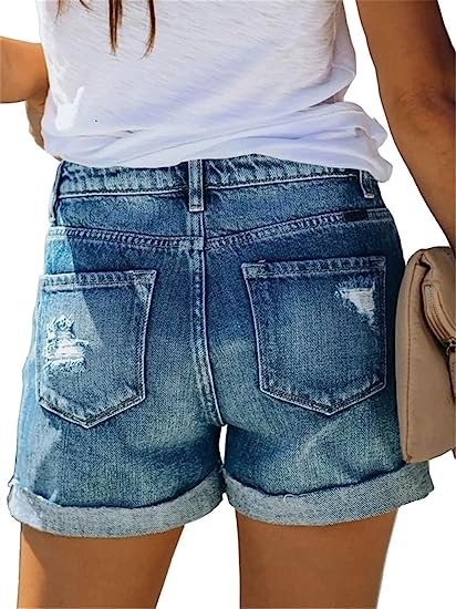 Denim Shorts for Women Mid Rise Ripped Jean Shorts