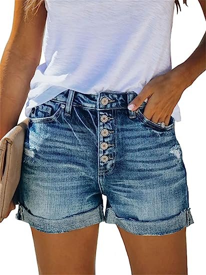 Denim Shorts for Women Mid Rise Ripped Jean Shorts