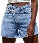 Women's cross over denim shorts High waisted stretch denim shorts