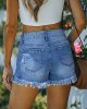 Women's Casual High Waist Denim Shorts Frayed Raw Hem Ripped Jeans