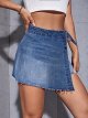 Women's Button Wrap Side Asymmetrical Denim Shorts High Waisted Jean Skort