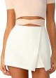 Women's Casual Mid Waist Zip Back Split Front Summer Solid Wrap Shorts