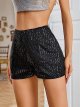 Women's Sequins High Elastic Waist Straight Leg Shorts Solid