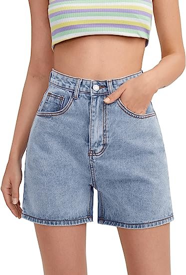 Women's High Waist Straight Denim Shorts Solid Color Denim Shorts With Pockets