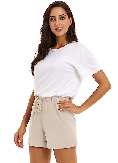 Women's Casual Cotton Shorts Drawstring Comfortable Elastic Waist Shorts