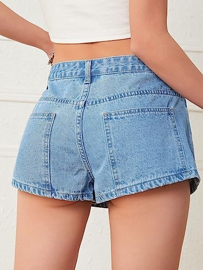 Women's Low Rise Zipper Denim Shorts Mini Denim Culottes with Pockets